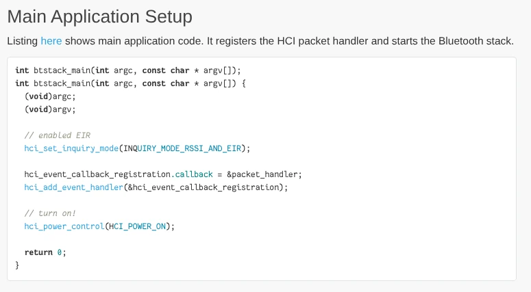 Example code of the main loop of a BTstack implementation