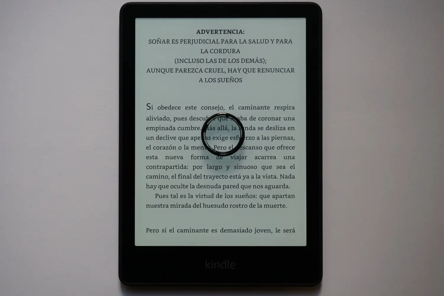 Kindle eReader with a smart ring