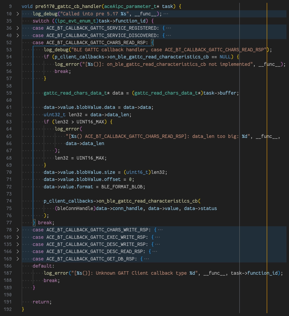 The callback handler for GATT Client operations reimplemented in KindleBT